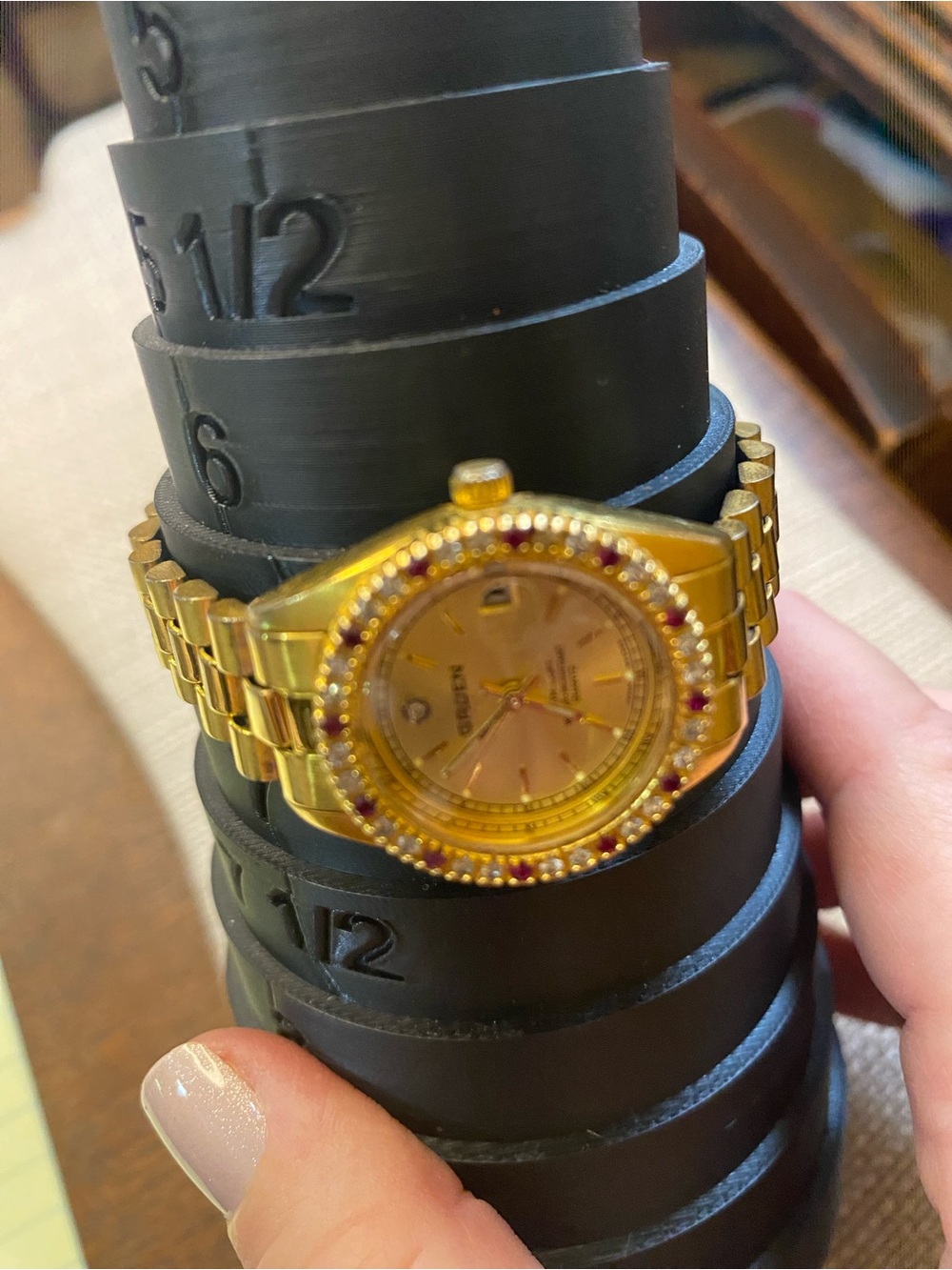 Gruen Gold-Tone Crystal Bezel Women's Watch - Gold & Ruby Accents - Picture 8 of 8